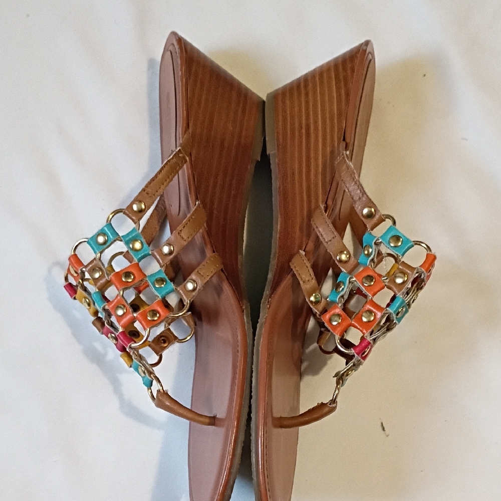 Sandler Multicolor Studded Woven Leather Thong Sandals - Brown Footbed - Picture 6 of 8